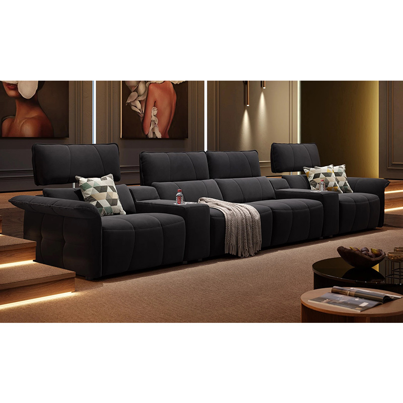 Four-seat and 2 middle console video room private cinema sofa luxury, all-electric stretching function