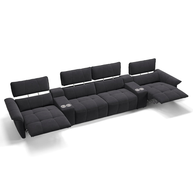 Four-seat and 2 middle console video room private cinema sofa luxury, all-electric stretching function