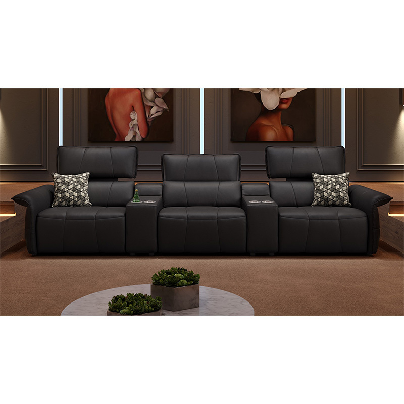 Three-seat and 2 middle console video room private cinema sofa luxury, all-electric stretching function