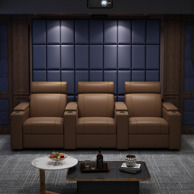 Three-seat and 2 middle console video room private cinema sofa luxury, all-electric stretching function