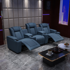 Contact surface cowhide three-seat and 2 middle console arc design video room private cinema sofa luxury, all-electric stretching function