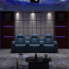 Contact surface cowhide three-seat and 2 middle console arc design video room private cinema sofa luxury, all-electric stretching function