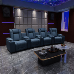 Contact surface cowhide four-seat and 3 middle console arc design video room private cinema sofa luxury, all-electric stretching function