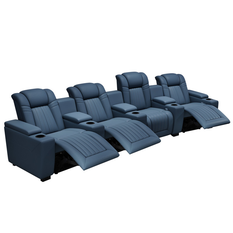 Contact surface cowhide four-seat and 3 middle console arc design video room private cinema sofa luxury, all-electric stretching function