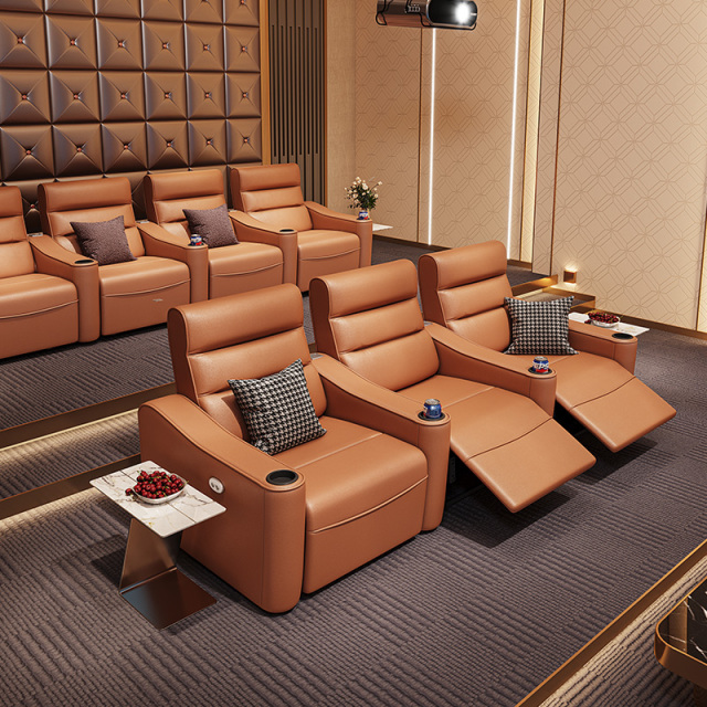 Three-seat and 2 middle console video room private cinema sofa luxury, all-electric stretching function
