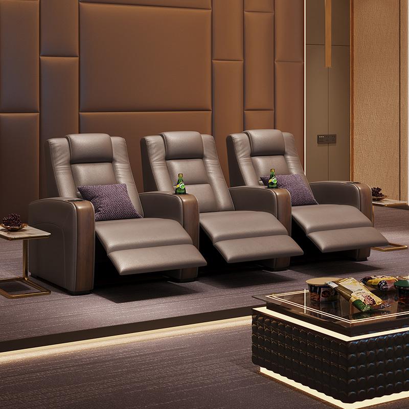 Three-seat and 2 middle console video room private cinema sofa luxury, all-electric stretching function