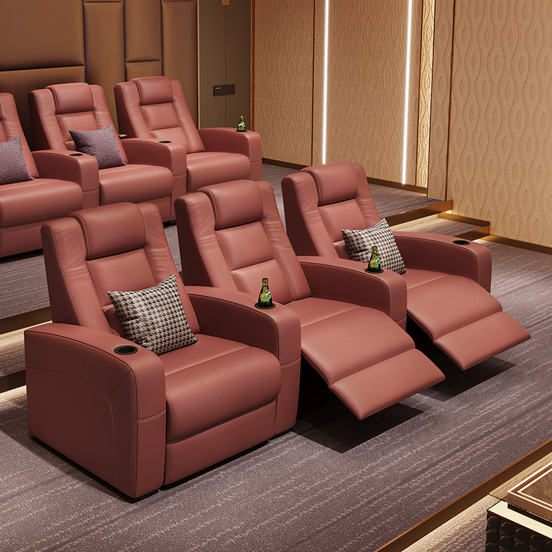 Three-seat and 2 middle console video room private cinema sofa luxury, all-electric stretching function