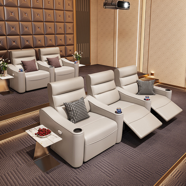 Three-seat and 2 middle console video room private cinema sofa luxury, all-electric stretching function