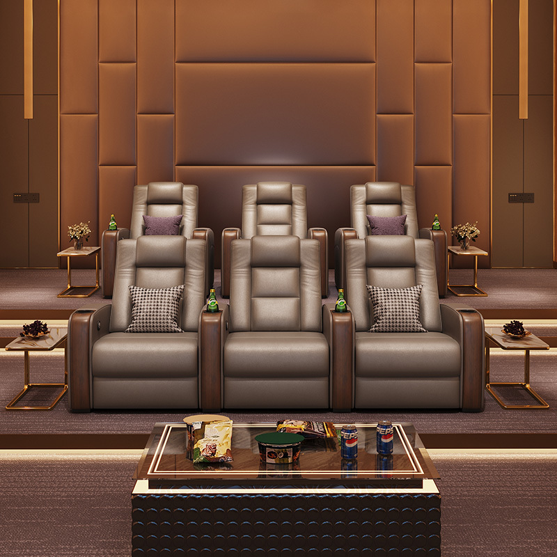 Three-seat and 2 middle console video room private cinema sofa luxury, all-electric stretching function