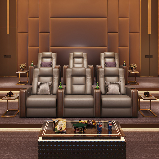 Three-seat and 2 middle console video room private cinema sofa luxury, all-electric stretching function