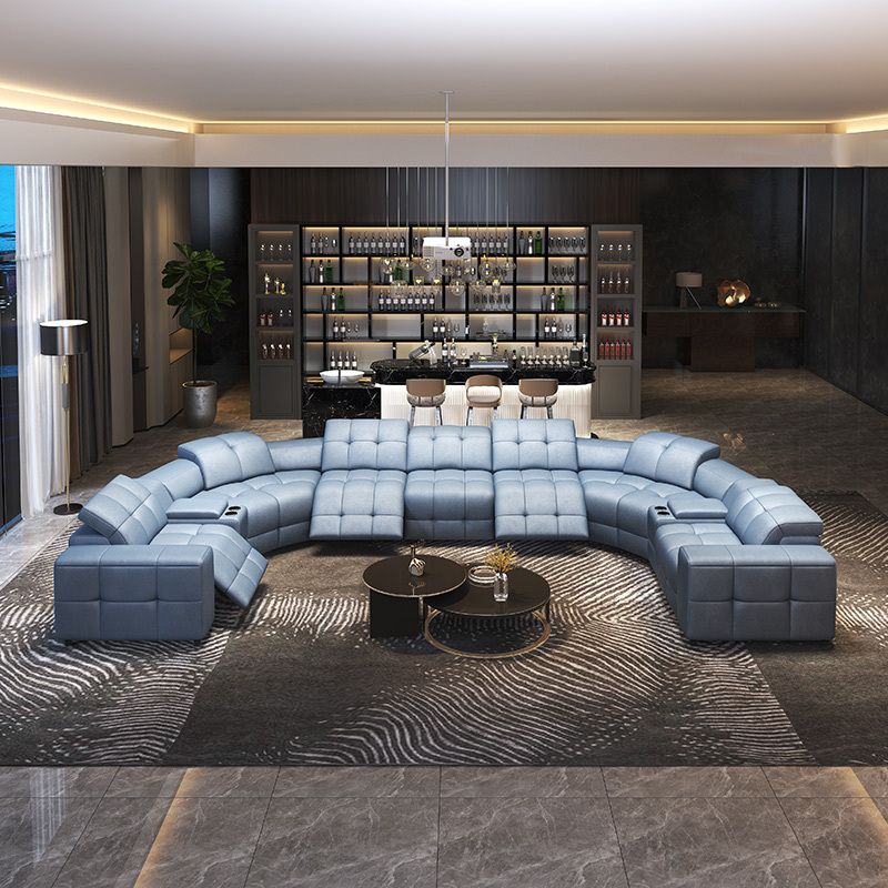 Three-seat and 2 corner seat and 2 middle console and two-seat video room private cinema sofa luxury, all-electric stretching function