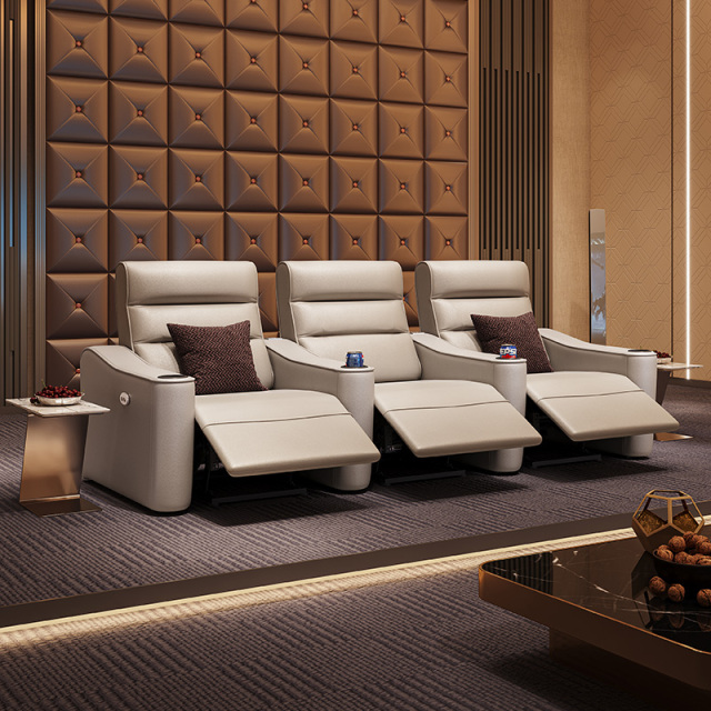 Three-seat and 2 middle console video room private cinema sofa luxury, all-electric stretching function