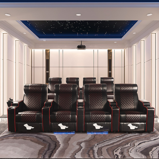 Four-seat and 3 middle console video room private cinema sofa luxury, all-electric stretching function