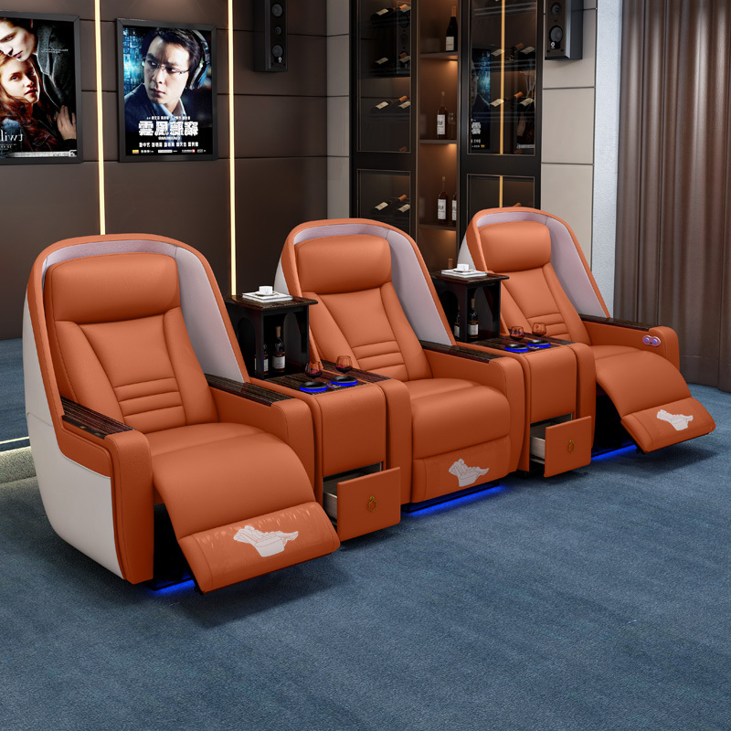 Three-seat and 2 middle console video room private cinema sofa luxury, all-electric stretching function