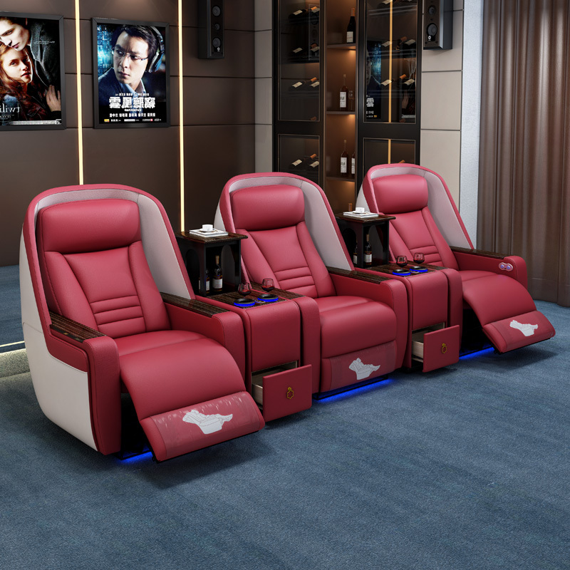 Three-seat and 2 middle console video room private cinema sofa luxury, all-electric stretching function