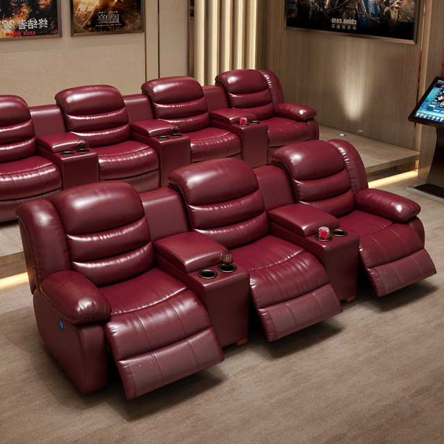 Three-seat and 2 middle console video room private cinema sofa luxury, all-electric stretching function