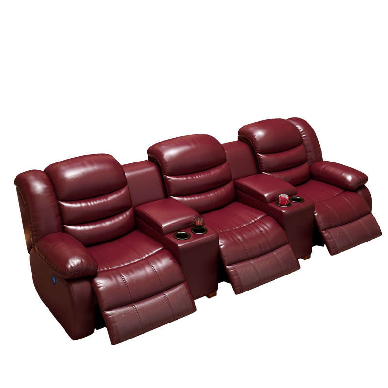 Three-seat and 2 middle console video room private cinema sofa luxury, all-electric stretching function