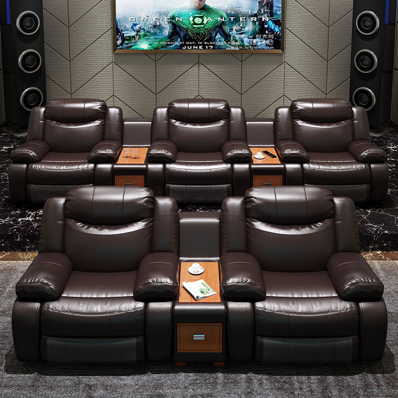 Three-seat and 2 middle console video room private cinema sofa luxury, all-electric stretching function