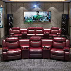 Contact surface cowhide four-seat and 2 middle console arc design video room private cinema sofa luxury, all-electric stretching function