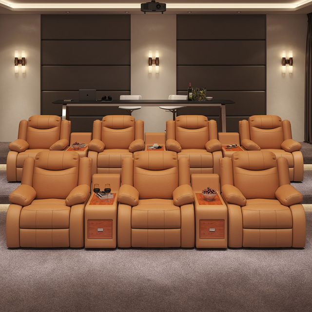 Three-seat and 2 middle console video room private cinema sofa luxury, all-electric stretching function