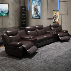 Contact surface cowhide four-seat and 2 middle console arc design video room private cinema sofa luxury, all-electric stretching function