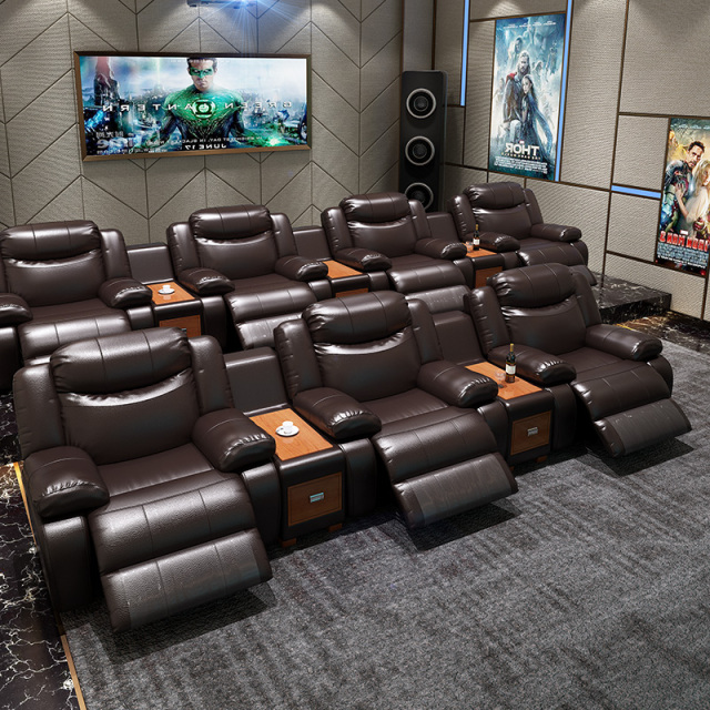 Three-seat and 2 middle console video room private cinema sofa luxury, all-electric stretching function