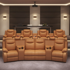 Contact surface cowhide four-seat and 2 middle console arc design video room private cinema sofa luxury, all-electric stretching function