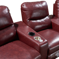Contact surface cowhide three-seat and 2 middle console arc design video room private cinema sofa luxury, all-electric stretching function