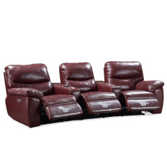 Contact surface cowhide three-seat and 2 middle console arc design video room private cinema sofa luxury, all-electric stretching function