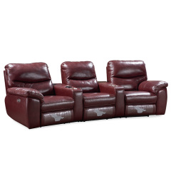 Contact surface cowhide three-seat and 2 middle console arc design video room private cinema sofa luxury, all-electric stretching function