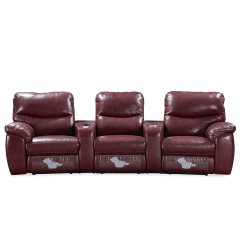 Contact surface cowhide three-seat and 2 middle console arc design video room private cinema sofa luxury, all-electric stretching function