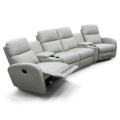Contact surface cowhide four-seat and 2 middle console arc design video room private cinema sofa luxury, all-electric stretching function