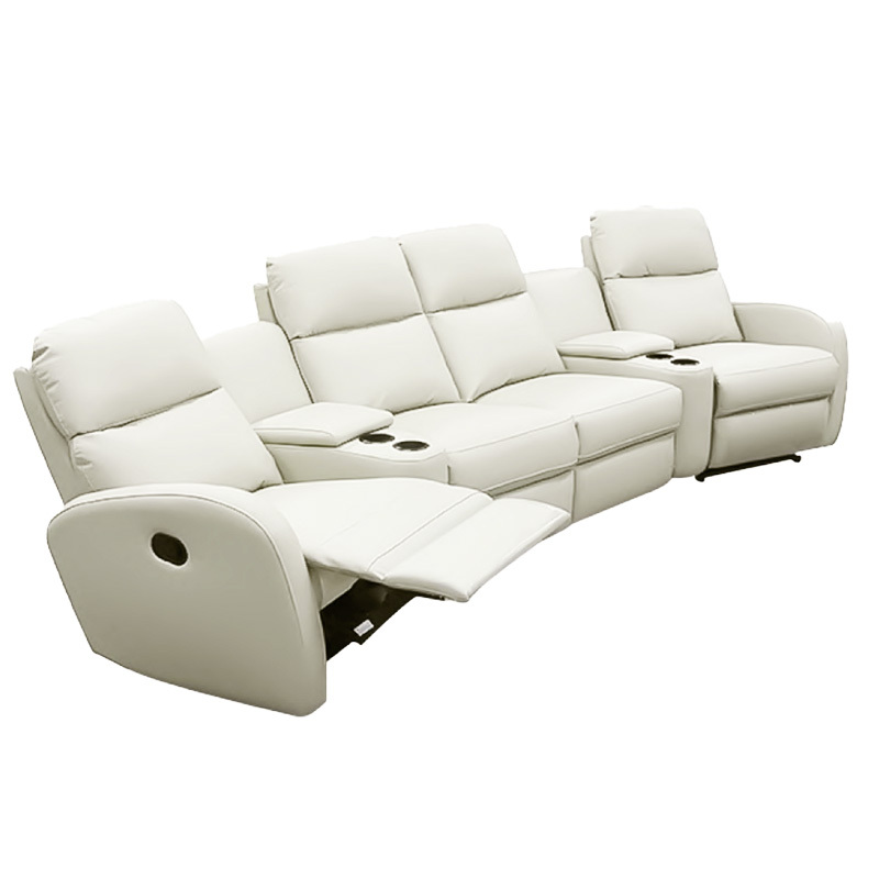Contact surface cowhide four-seat and 2 middle console arc design video room private cinema sofa luxury, all-electric stretching function