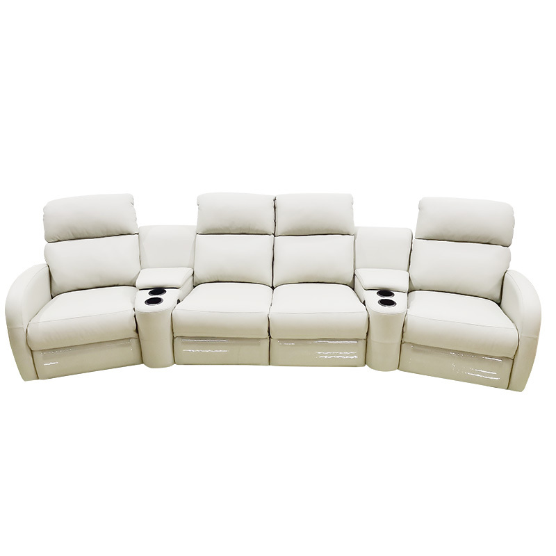 Contact surface cowhide four-seat and 2 middle console arc design video room private cinema sofa luxury, all-electric stretching function