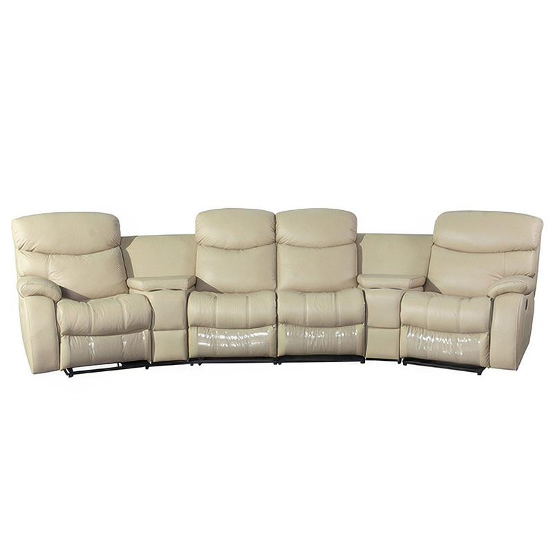 Contact surface cowhide four-seat and 2 middle console arc design video room private cinema sofa luxury, all-electric stretching function