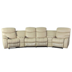Contact surface cowhide four-seat and 2 middle console arc design video room private cinema sofa luxury, all-electric stretching function