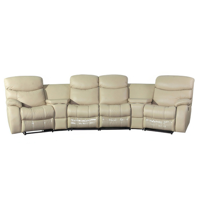 Contact surface cowhide four-seat and 2 middle console arc design video room private cinema sofa luxury, all-electric stretching function