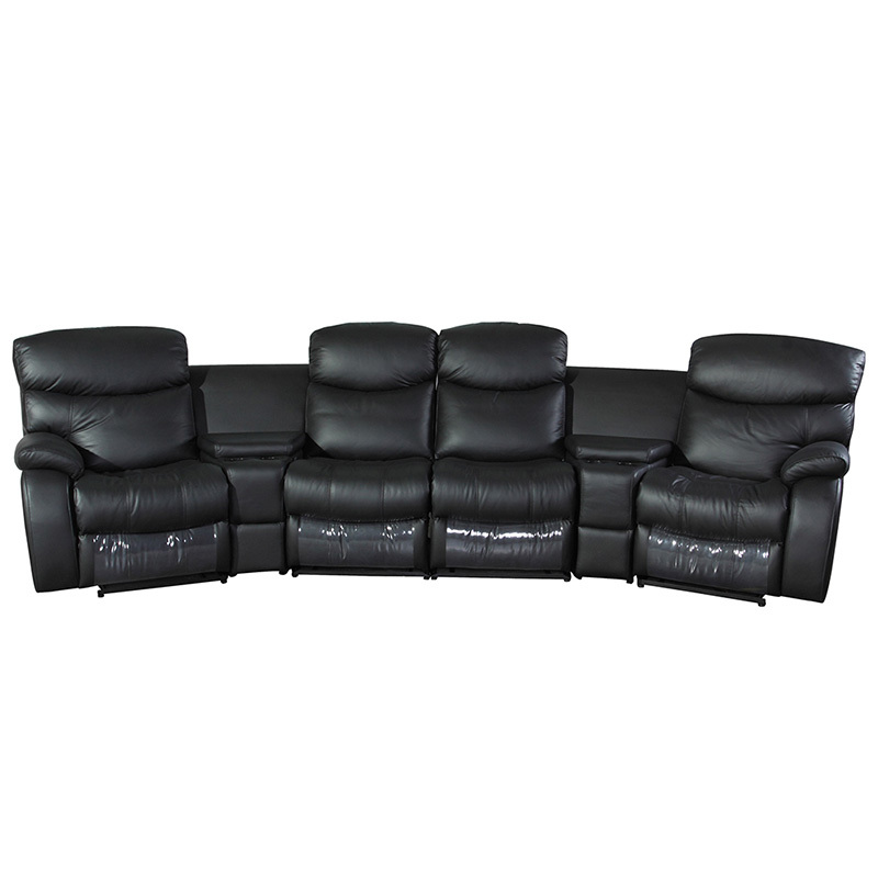 Contact surface cowhide four-seat and 2 middle console arc design video room private cinema sofa luxury, all-electric stretching function
