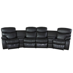 Contact surface cowhide four-seat and 2 middle console arc design video room private cinema sofa luxury, all-electric stretching function