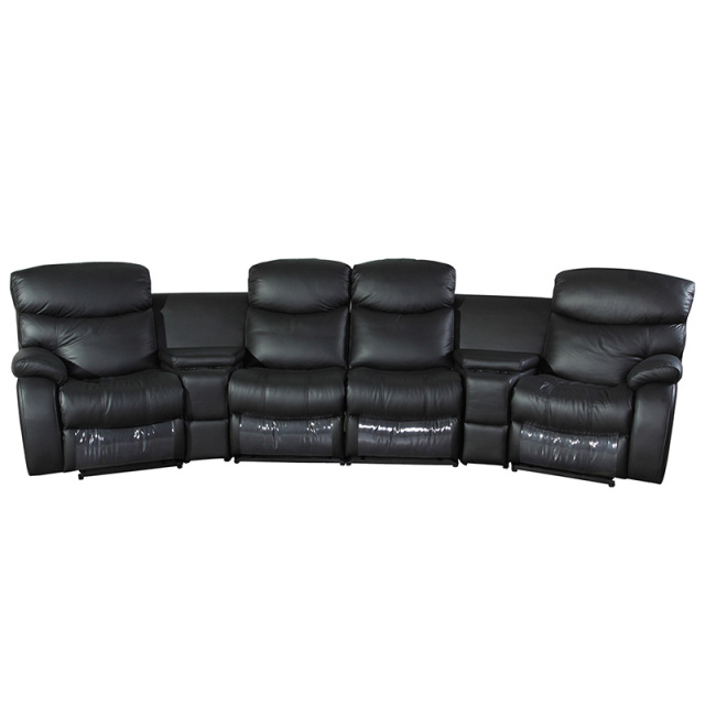 Contact surface cowhide four-seat and 2 middle console arc design video room private cinema sofa luxury, all-electric stretching function
