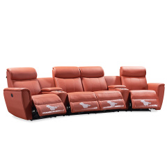 Contact surface cowhide four-seat and 2 middle console arc design video room private cinema sofa luxury, all-electric stretching function