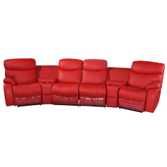 Contact surface cowhide four-seat and 2 middle console arc design video room private cinema sofa luxury, all-electric stretching function