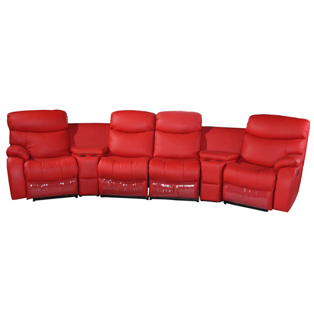 Contact surface cowhide four-seat and 2 middle console arc design video room private cinema sofa luxury, all-electric stretching function