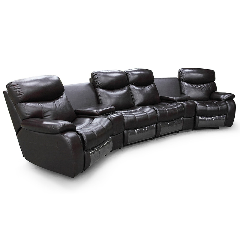 Contact surface cowhide four-seat and 2 middle console arc design video room private cinema sofa luxury, all-electric stretching function