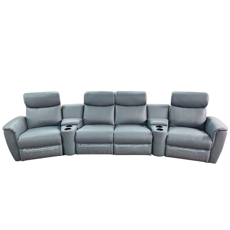 Contact surface cowhide four-seat and 2 middle console arc design video room private cinema sofa luxury, all-electric stretching function