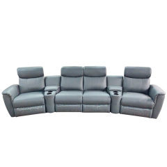 Contact surface cowhide four-seat and 2 middle console arc design video room private cinema sofa luxury, all-electric stretching function