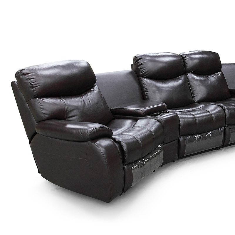 Contact surface cowhide four-seat and 2 middle console arc design video room private cinema sofa luxury, all-electric stretching function