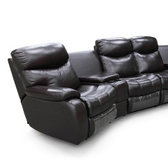 Contact surface cowhide four-seat and 2 middle console arc design video room private cinema sofa luxury, all-electric stretching function