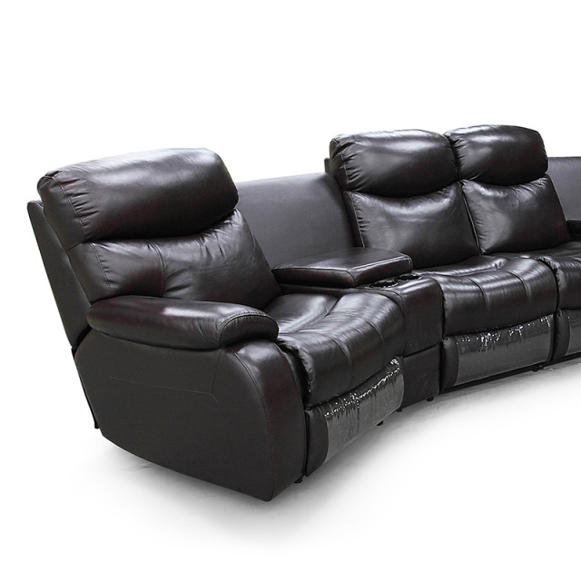 Contact surface cowhide four-seat and 2 middle console arc design video room private cinema sofa luxury, all-electric stretching function