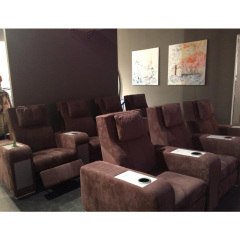 Contact surface cowhide four-seat and 3 middle console arc design video room private cinema sofa luxury, all-electric stretching function